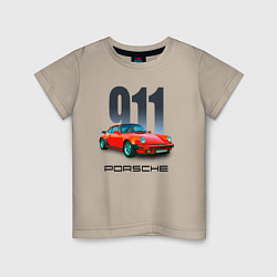 Футболка хлопковая детская Porsche 911 спортивный немецкий автомобиль, цвет: миндальный