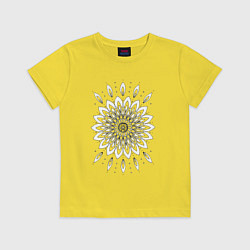 Футболка хлопковая детская Мандала овальная с вытянутыми лепестками, цвет: желтый
