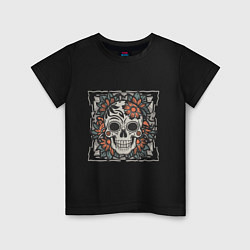 Детская футболка Ретро татуировка с цветами и черепом