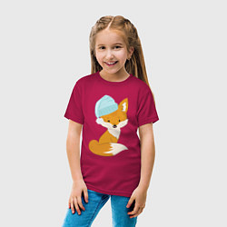 Футболка хлопковая детская Лисичка в шапке, цвет: маджента — фото 2