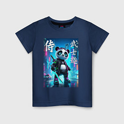 Футболка хлопковая детская Panda samurai - bushido ai art, цвет: тёмно-синий