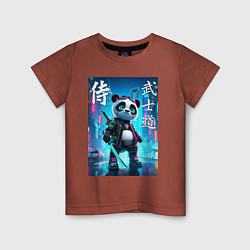 Футболка хлопковая детская Panda samurai - bushido ai art, цвет: кирпичный