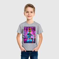 Футболка хлопковая детская Neon Bart - with skateboard ai art fantasy, цвет: меланж — фото 2