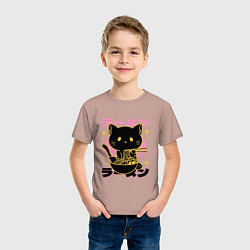 Футболка хлопковая детская Котик с лапшой, цвет: пыльно-розовый — фото 2