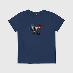 Детская футболка Черный ворон и город эффект двойной экспозиции