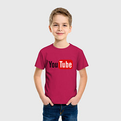 Футболка хлопковая детская You tube logo, цвет: маджента — фото 2