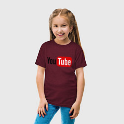 Футболка хлопковая детская You tube logo, цвет: меланж-бордовый — фото 2