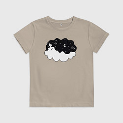 Футболка хлопковая детская Космическая девушка на облаке, цвет: миндальный