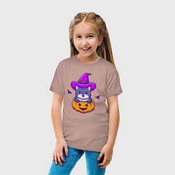 Футболка хлопковая детская Kitty halloween, цвет: пыльно-розовый — фото 2