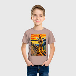 Футболка хлопковая детская Жираф кричит - мем нейросеть, цвет: пыльно-розовый — фото 2