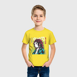 Футболка хлопковая детская Тандзиро с длинными волосами Клинок рассекающий де, цвет: желтый — фото 2