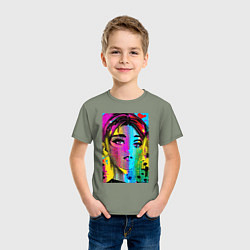 Футболка хлопковая детская Портрет девушки - нейросеть, цвет: авокадо — фото 2