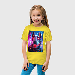 Футболка хлопковая детская Морда кибер бультерьера - неоновое свечение, цвет: желтый — фото 2