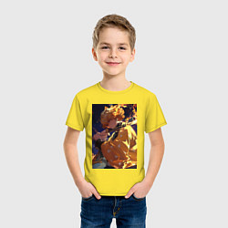 Футболка хлопковая детская Клинок, рассекающий демонов Дзэнъицу Агацума охотн, цвет: желтый — фото 2