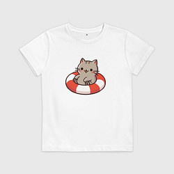 Детская футболка Забавный милый котик плавает в надувном круге