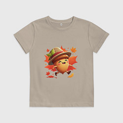 Детская футболка Веселый желудь на прогулке в листопад