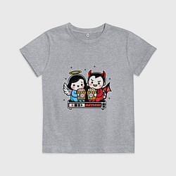 Футболка хлопковая детская Ангел и чертик с попкорном, цвет: меланж
