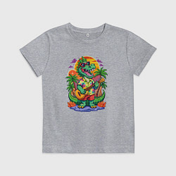 Футболка хлопковая детская Крокодил играет на гитаре жарким летом, цвет: меланж