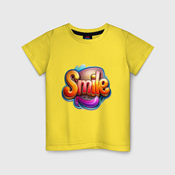 Футболка хлопковая детская Текст smile, цвет: желтый