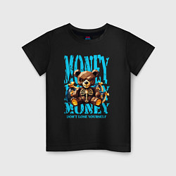 Детская футболка Скелет плюшевого мишки с мешками денег