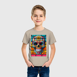 Футболка хлопковая детская Череп - граффити от нейросети, цвет: миндальный — фото 2