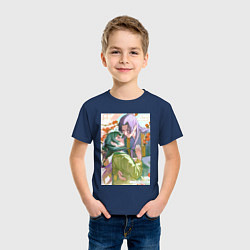 Футболка хлопковая детская Монолог фармацевта Жэньши Маомао объятия, цвет: тёмно-синий — фото 2