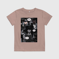 Футболка хлопковая детская Поднятие уровня в одиночку Джину Сон коллаж, цвет: пыльно-розовый