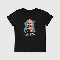 Футболка хлопковая детская Карикатурный портрет Дуэйна Джонсона, цвет: черный