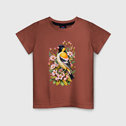 Детская футболка Черноголовый щегол среди цветов