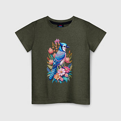 Детская футболка Голубая сойка среди цветов
