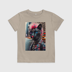 Футболка хлопковая детская Голубоглазая пантера модница из Нью-Йорка - нейрос, цвет: миндальный