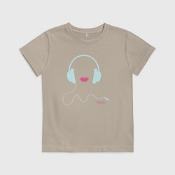Футболка хлопковая детская Music lips, цвет: миндальный