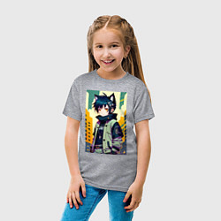 Футболка хлопковая детская Девочка котёнок - нейросеть, цвет: меланж — фото 2