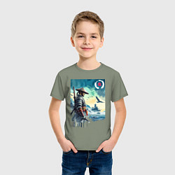 Футболка хлопковая детская Японский самурай - призрак Цусимы, цвет: авокадо — фото 2