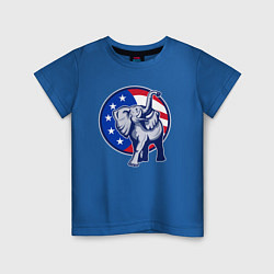 Футболка хлопковая детская USA elephant, цвет: синий