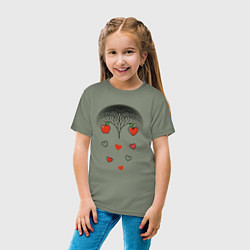Футболка хлопковая детская Дерево сердечки-листья с яблоками, цвет: авокадо — фото 2