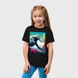 Футболка хлопковая детская Japanese wave - ai art, цвет: черный — фото 2