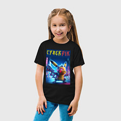 Футболка хлопковая детская Cyber Pikachu - ai art fantasy, цвет: черный — фото 2