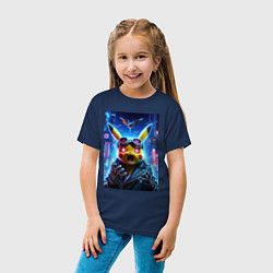 Футболка хлопковая детская Pikachu brave cyber pilot - neon glow, цвет: тёмно-синий — фото 2