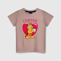 Футболка хлопковая детская Coffee is love Гарфилд, цвет: пыльно-розовый