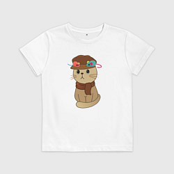 Детская футболка Милый котик в кепке и с шарфиком - художник