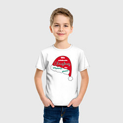 Футболка хлопковая детская Шапка Санта Клауса - мы празднуем Рождество когда, цвет: белый — фото 2