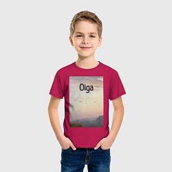 Футболка хлопковая детская Olga птицы в тумане, цвет: маджента — фото 2