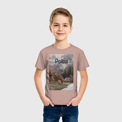 Футболка хлопковая детская Polina деревушка, цвет: пыльно-розовый — фото 2