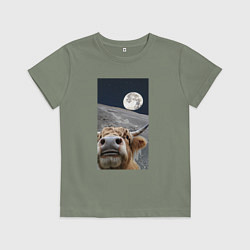 Детская футболка Корова делает селфи на луне
