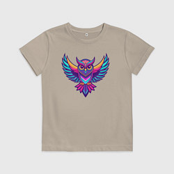 Футболка хлопковая детская Сова с распахнутыми крыльями, цвет: миндальный