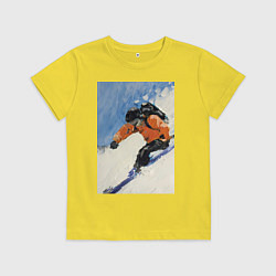 Детская футболка Горнолыжный спорт спуск - живопись маслом
