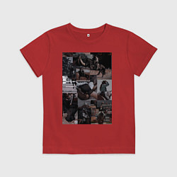 Футболка хлопковая детская Конный спорт коллаж, цвет: красный