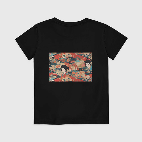 Детская футболка Японский орнамент с девушкой / Черный – фото 2