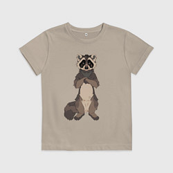Футболка хлопковая детская Енот арт, цвет: миндальный